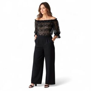 Ramy Brook NWT Sample Lace Sequin Satin Palazzo Jumpsuit Size Small Off Shoulder